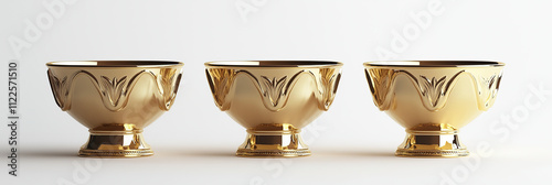 Golden Trophy Cups Set: High-Resolution 3D Rendered Isometric Vector Illustrations on White