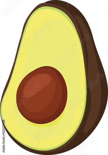 Illustration of a halved avocado with its brown seed.