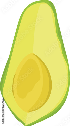 Illustration of a halved avocado, featuring a smooth green texture and vibrant natural colors.