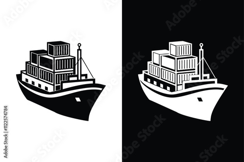 Container and Transport Boat Icon. Filled and Glyph Versions