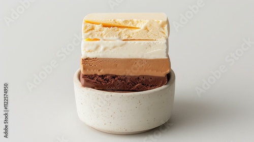 Spumoni ice cream in a dish, showcasing layers of flavors, copy space photo