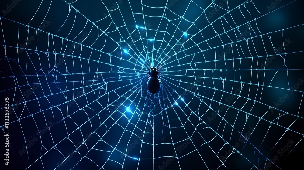 Fototapeta premium realistic black spider web background. with beautiful blue light.