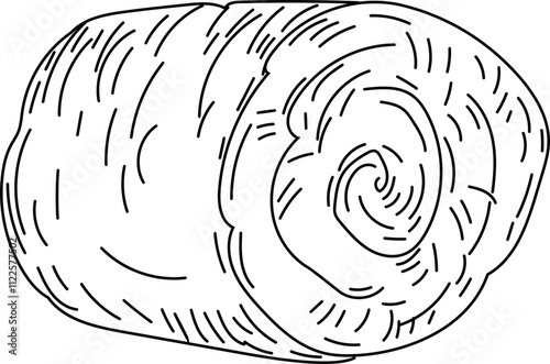 Line drawing of a rolled hay bale.