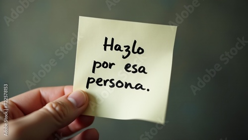 Post-it blanco en primer plano, con la frase 