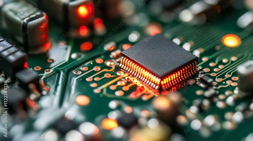 Obraz premium Glowing circuit board. Microchip background