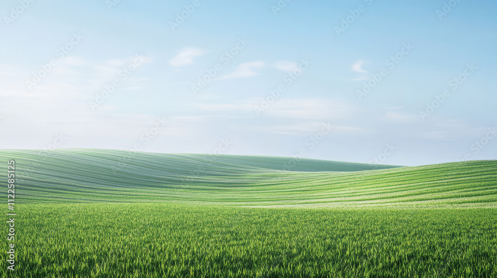 Obraz premium Expansive green fields under a clear blue sky during a sunny day in early summer