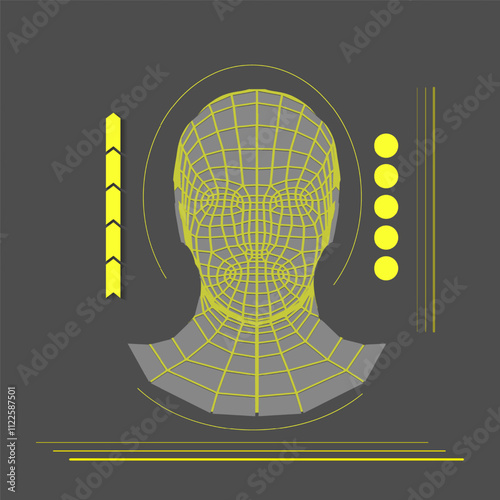 Industrial Robot Head Badge Design with Lines