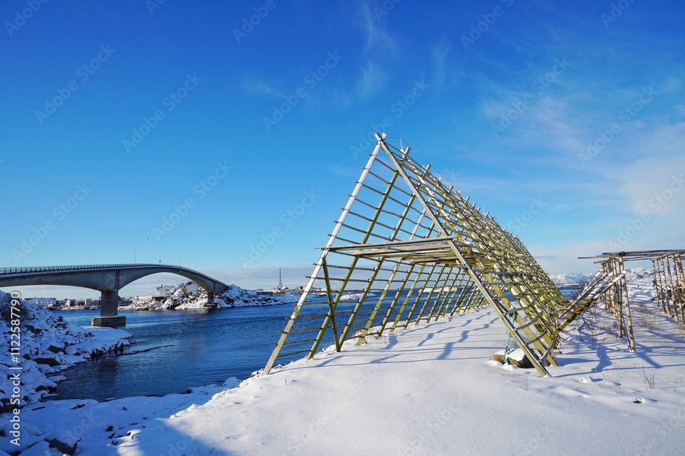 Fish drying rack during winter season at Norway.