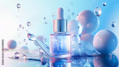 3d collagen serum and vitamin hyaluronic acid skin care solutions with science cosmetic advertising background photo