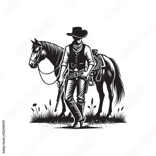Cowboy with Lasso Clipart Design Illustration 