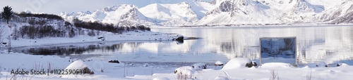 Beautiful panoramic view of snow mountain and lake during winter season. 