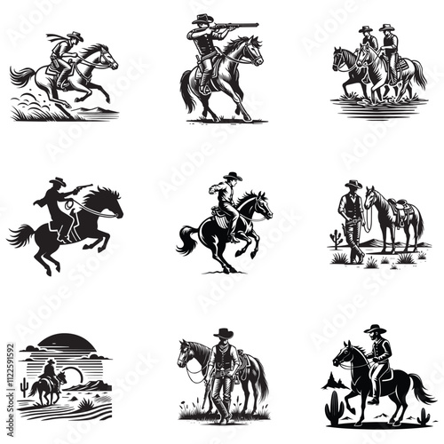 Collection of cowboy clipart vector illustration