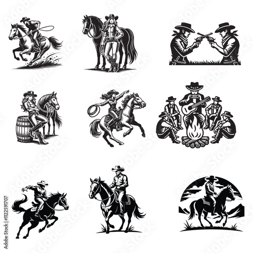 Collection of cowboy clipart vector illustration