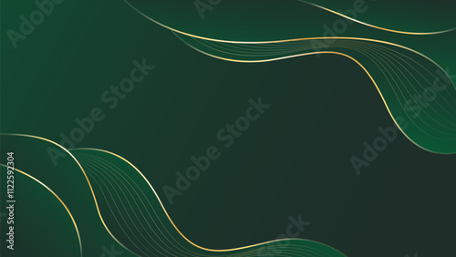 Abstract emerald green luxury background with gold lines. Elegant wave modern wallpapers. Suitable for templates, banners, cards, sales, ads, events, awards, web and pages
