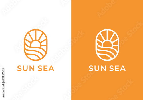sea wave with sun circle logo icon design	