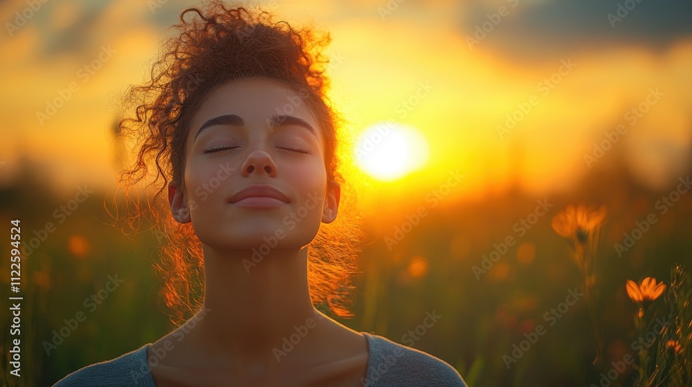 custom made wallpaper toronto digitalA woman taking a deep breath at the top of a hill, feeling a sense of peace and freedom 