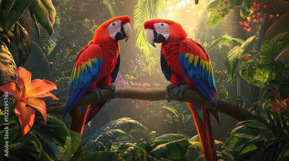 custom made wallpaper toronto digitalScarlet Macaws in a Lush Tropical Rainforest Setting: A Vibrant Display of Wildlife and Nature's Beauty