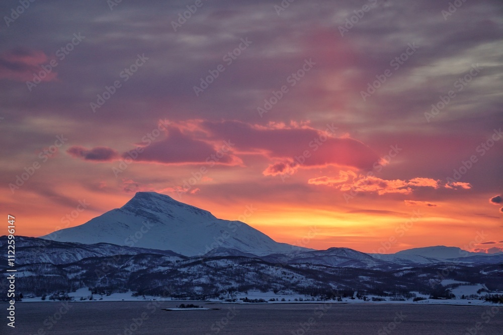 Beautiful snow mountain during evening time.
