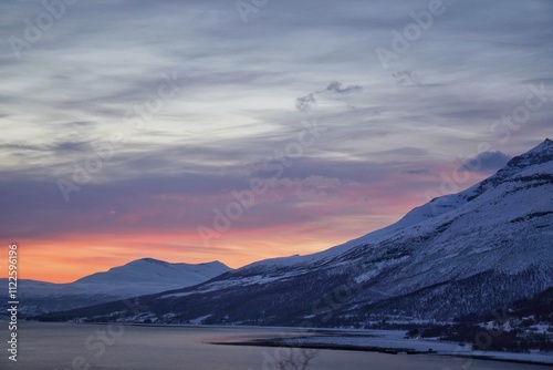 Snow mountain during evening time. 