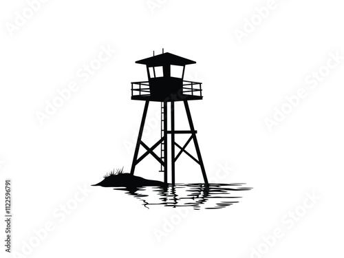 Lifeguard Safeguard Watchtower silhouette Military camp tower | vector silhouette illustration on white background