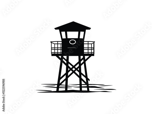 Lifeguard Safeguard Watchtower silhouette Military camp tower | vector silhouette illustration on white background