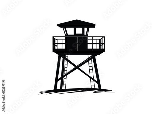 Lifeguard Safeguard Watchtower silhouette Military camp tower | vector silhouette illustration on white background