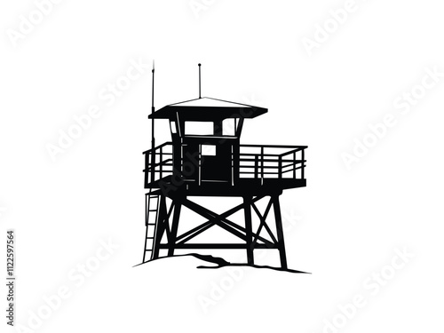 Lifeguard Safeguard Watchtower silhouette Military camp tower | vector silhouette illustration on white background