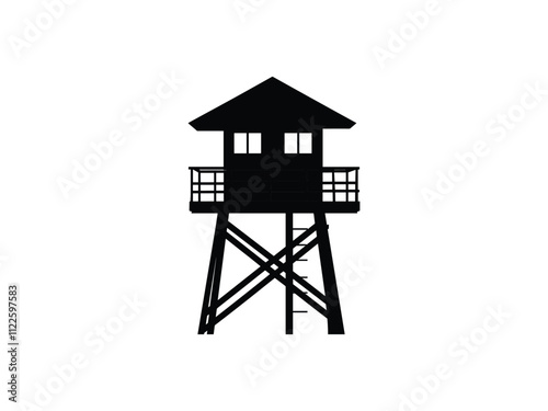 Lifeguard Safeguard Watchtower silhouette Military camp tower | vector silhouette illustration on white background
