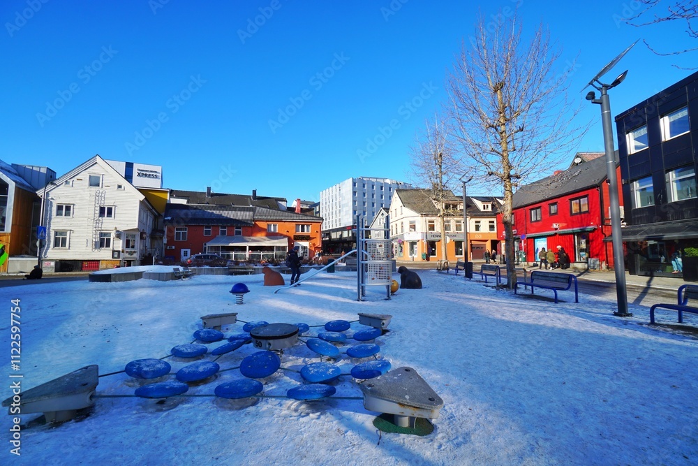 Playground in the city during winter season at Norway.