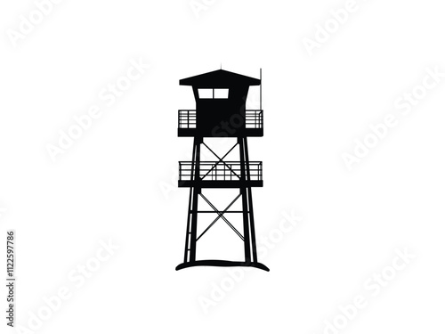 Lifeguard Safeguard Watchtower silhouette Military camp tower | vector silhouette illustration on white background