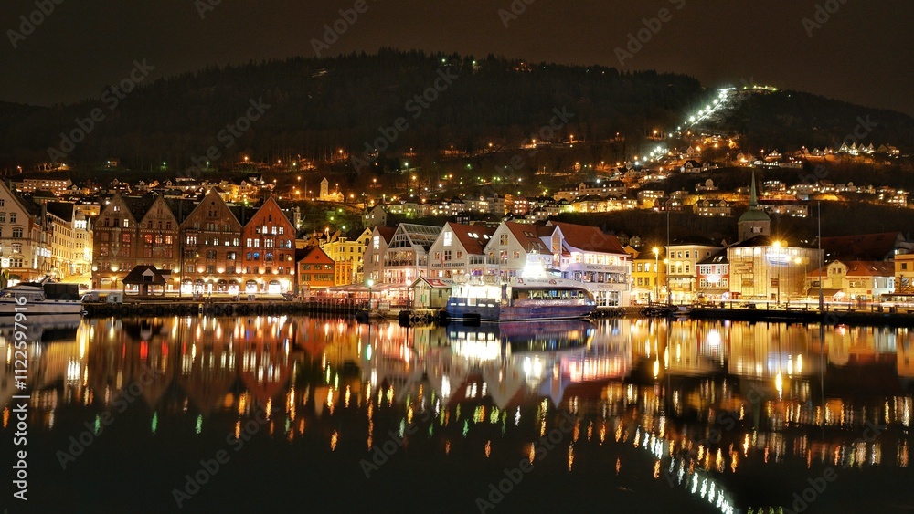 Beautiful view of Bergen city at night time.