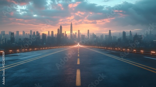 Urban sunset drive city skyline digital artwork night perspective