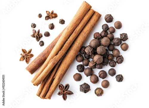 Cinnamon sticks, star anise, and allspice berries.