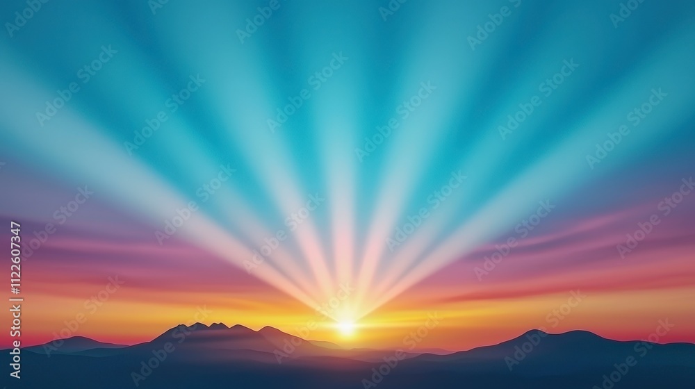 Obraz premium Majestic Sunrise Mountain Landscape Peaceful Dawn Sky Rays