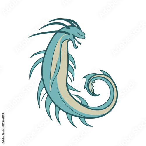 Leviathan Flat Vector Illustration, Sea Serpent, Stylized Creature, Clean Lines, Minimalist Look, White Background photo