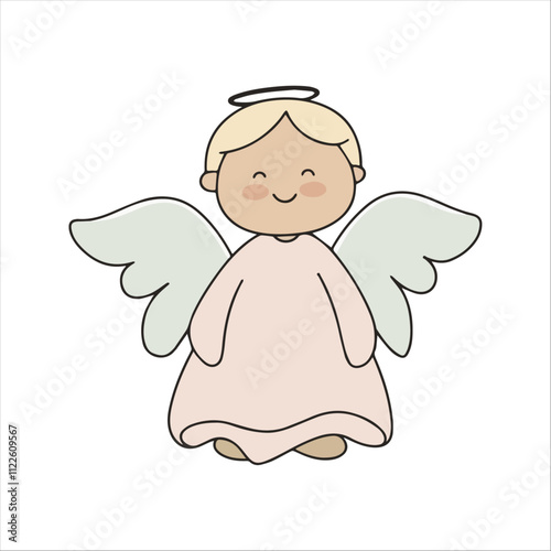 Angel Flat Vector Illustration, Stylized Design, Soft Wings, Peaceful Expression