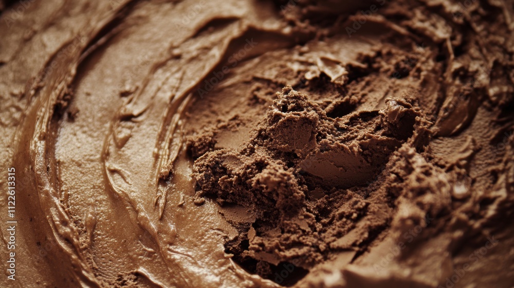 Obraz premium Close-up texture of creamy chocolate spread with rich and smooth details.