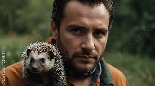 portrait of a person with hedgehog. Genrative.ai 