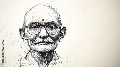 Gandhi ji charkha, sketch. Mohandas Karam Chandra Gandhi Birthday. Mahatma Gandhi poster design.  Copy space, free space for text photo