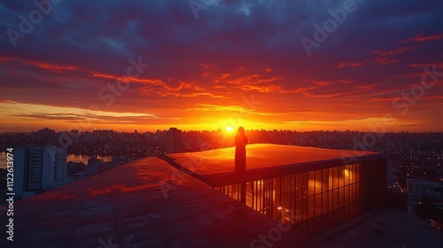 A vibrant sunset over a city skyline, highlighting urban architecture against colorful skies.