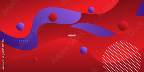 Colorful geometric wave 3D background. Bright red elements with purple fluid gradient pattern. Dynamic shape composition. eps10