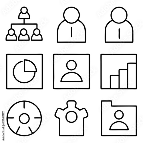 Management Icons Hierarchy, Team, Profile, Charts, Growth, Data