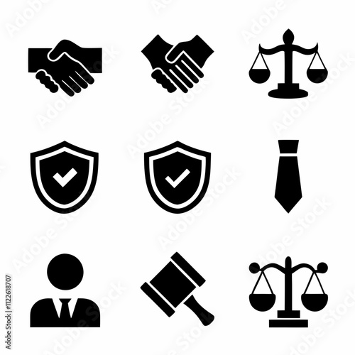 Legal icons agreement, justice, protection, partnership, law