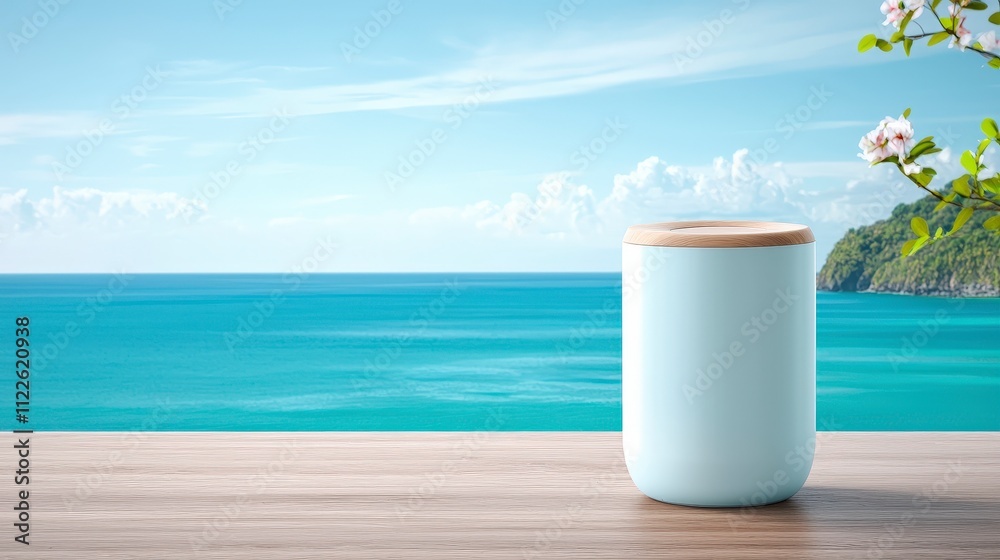 Obraz premium Serene Ocean View Coastal Relaxation with Blank Container