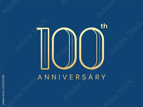 100th Anniversary luxury gold celebration with lines Overlapping in Shapes number logo typography vector design concept. One Hundred years anniversary gold number template for business, invitation.