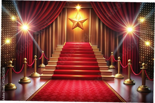 A staircase with a red carpet and a gold carpet