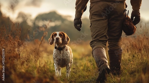 A working dog helping its owner in a field, showcasing their strong bond and partnership photo