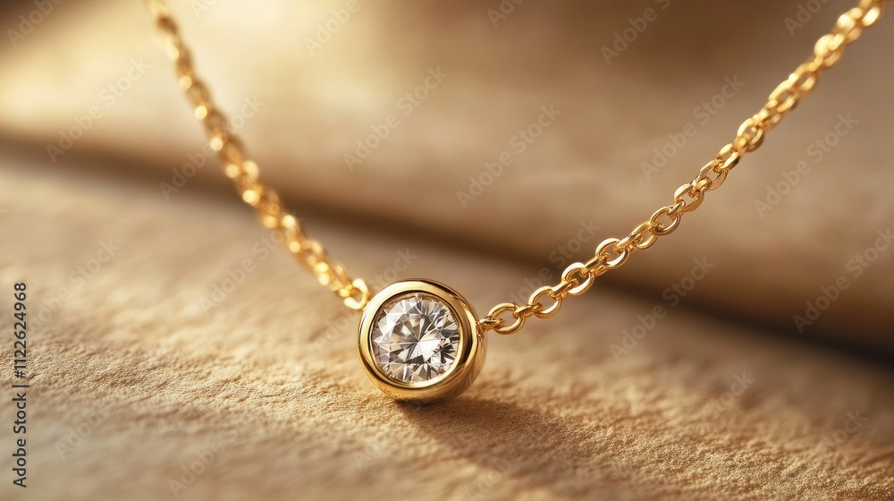 Fototapeta premium A luxurious gold chain necklace with a minimalist design, featuring a single diamond pendant