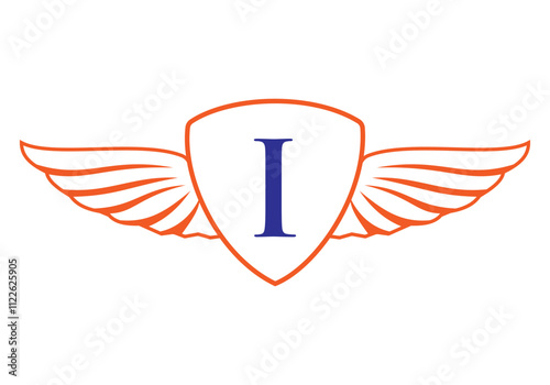 Letter I Wing Logo With Shield Icon Concept For Freight and Transportation Symbol