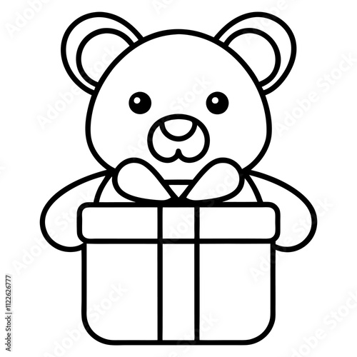 Cute cuddly gifts for comfort and charm silhouette,line art,vector icon illustration,cute teddy bears,gift,love,gift box,valentine concept on white background.